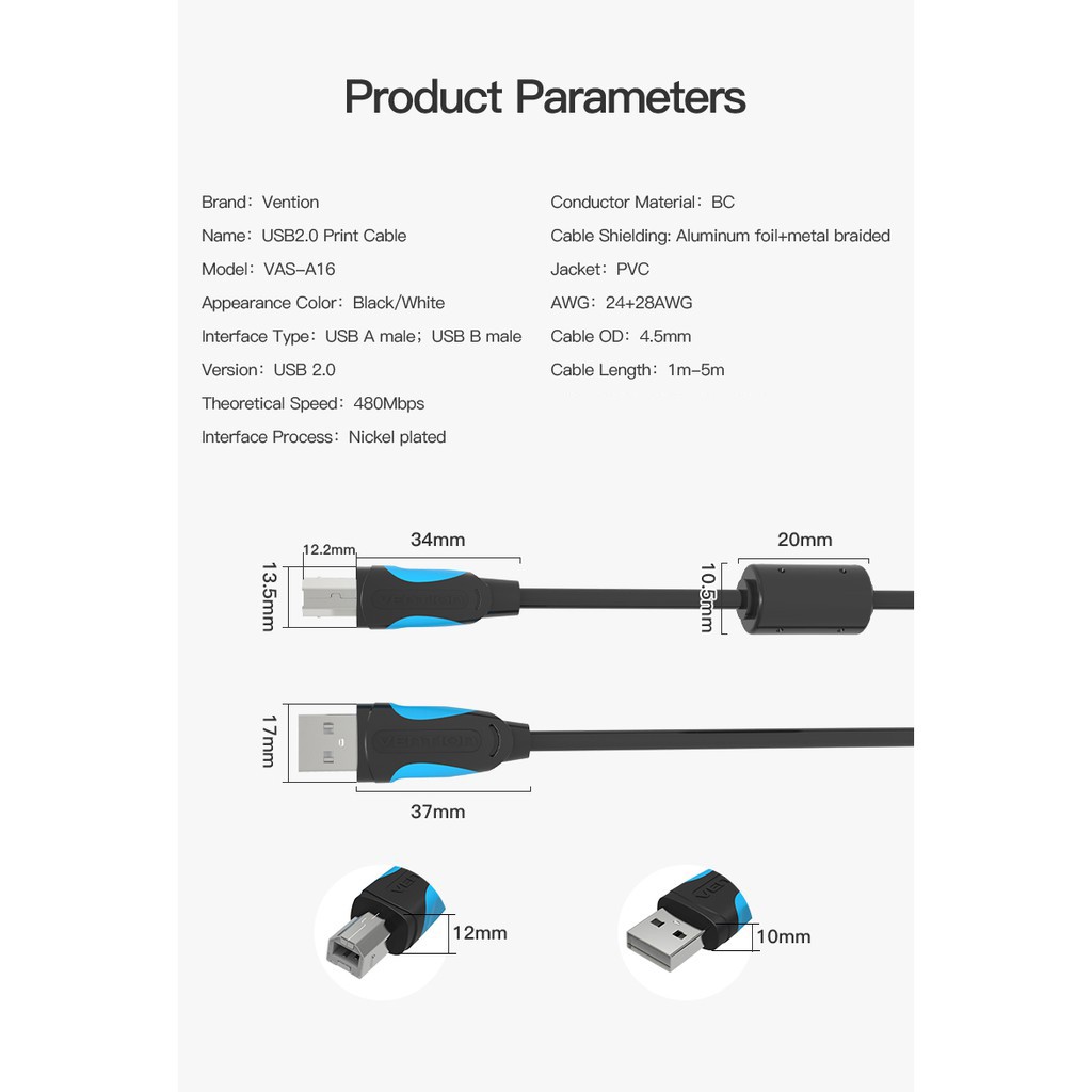 Dây cáp máy in đồng bộ dữ liệu cổng USB 2.0