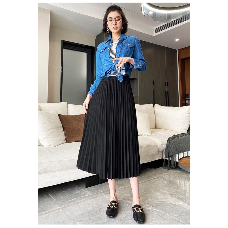 Chân váy xếp ly dáng dài - cạp chun co giãn mặc rất thoải mái Lonakeng Shop CV6701