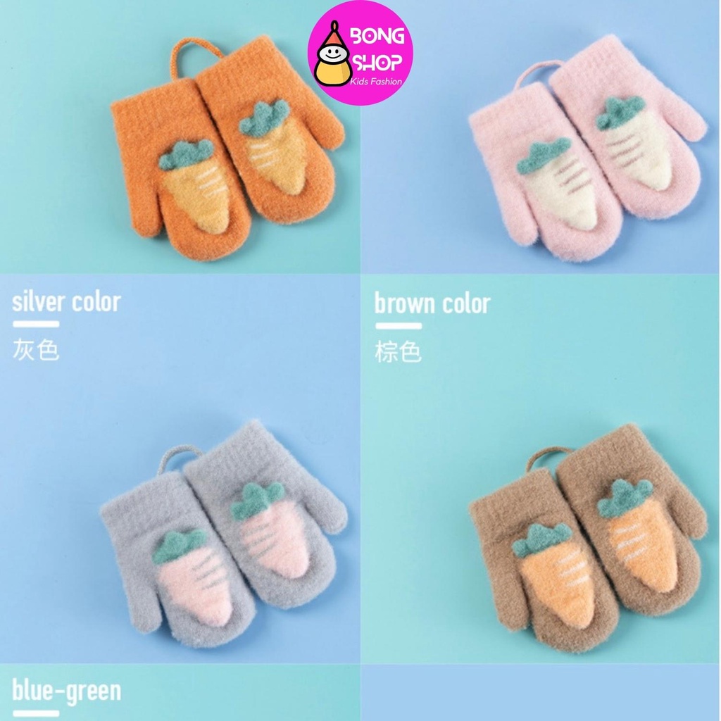 Găng tay nhung bên trong lót lông mềm mịn hình hoa quả dê thương cho bé 1- 2t
