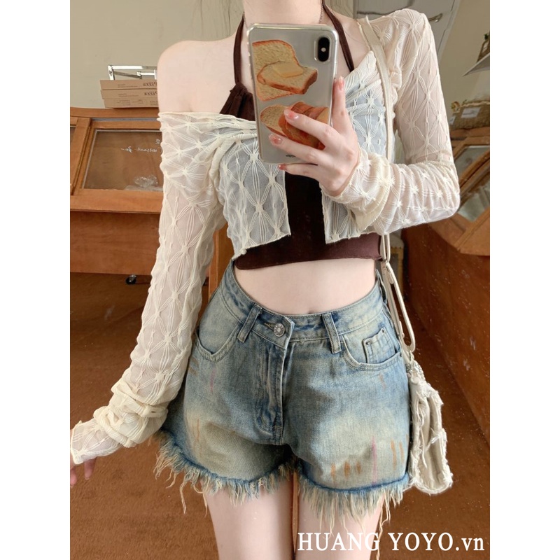 Bộ Áo Sơ Mi Cổ Yếm + Quần Ngắn Phong Cách Hàn Quốc Thời Trang Cho Nữ