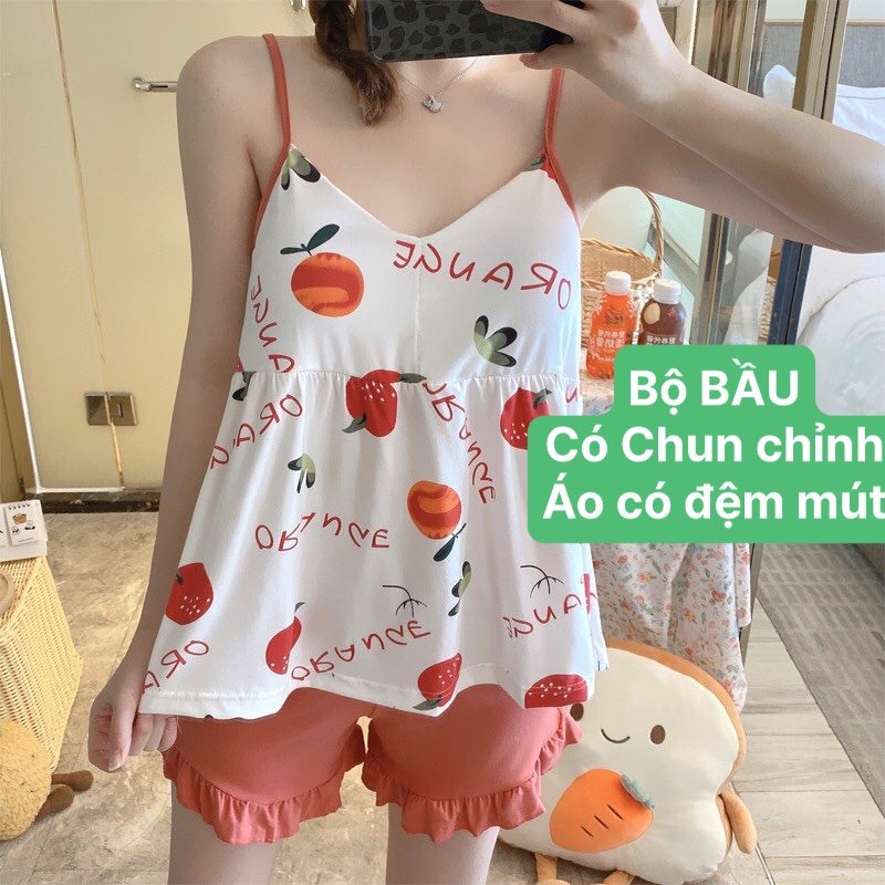 Bộ bầu MÙA HÈ quần đùi áo 2 dây tùy chỉnh có đệm mút mặc ở nhà - 𝐁𝐋𝟒𝟒