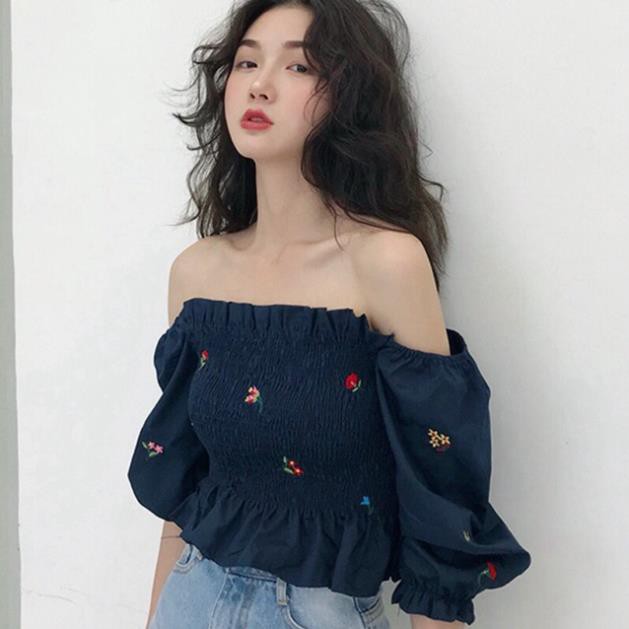 (Hàng sẵn) Áo trễ vai hoa nhí thun ngực mẫu Zara (có ảnh thật) New *