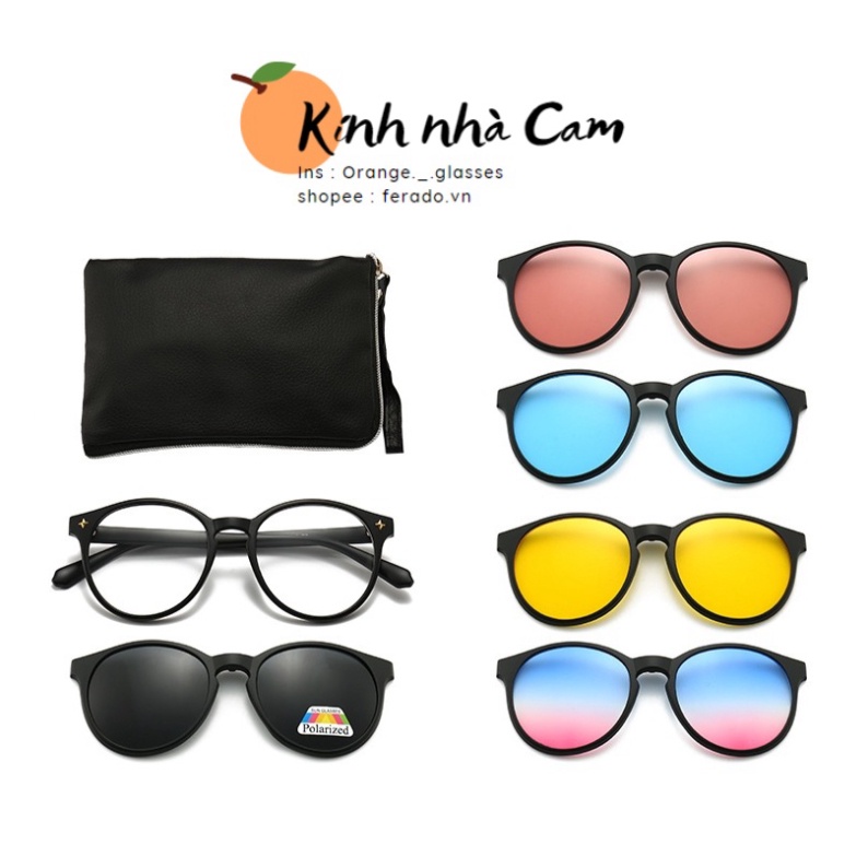Kính Đa Năng 5 IN 1 Gọng Tròn 2231A Tặng Kèm Bao Da
