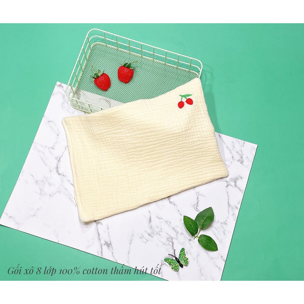 Gối Xô 8 lớp họa tiết thêu 100% cotton Mềm Mịn Cao Cấp Thấm Hút Mồ Hôi Cho Bé Sơ Sinh