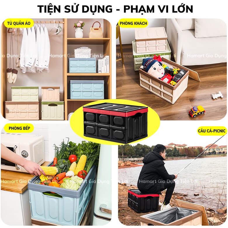 Thùng Đựng Đồ Gấp Gọn Đa Năng Hộp Để Đồ Ô Tô 56L Câu Cá Picnic Chất Lượng Cao Chịu Tải Lớn