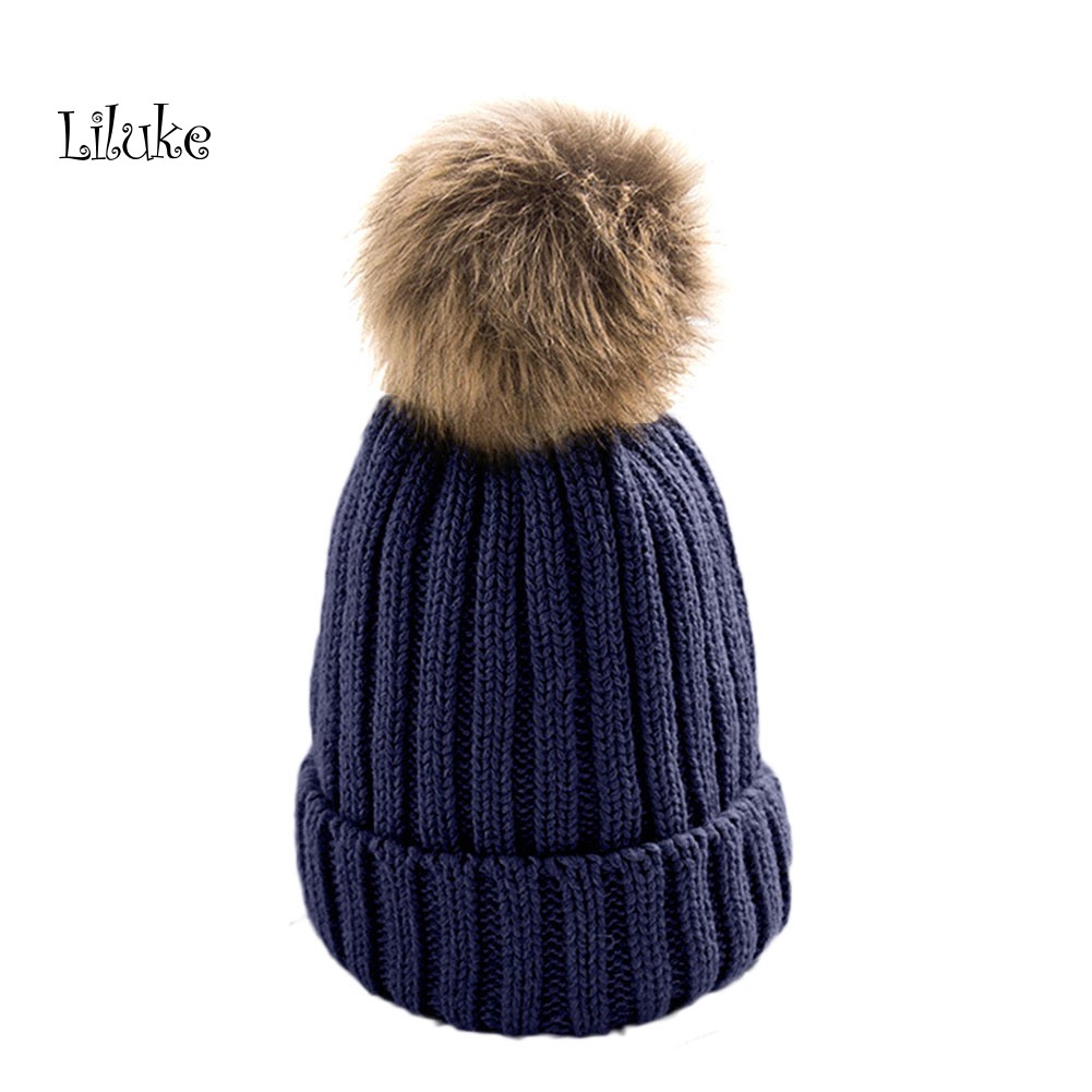 Mũ Len Beanie Dệt Kim Dày Dặn Màu Trơn Giữ Ấm Mùa Đông Cho Nữ