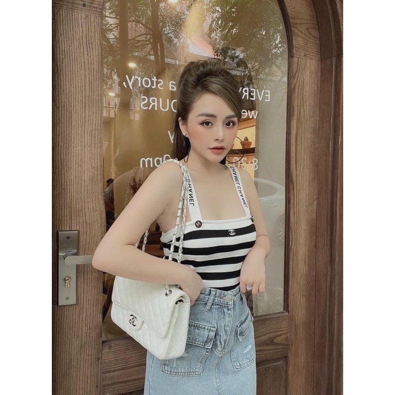Áo 2 dây 2s len mong kẻ chữ X