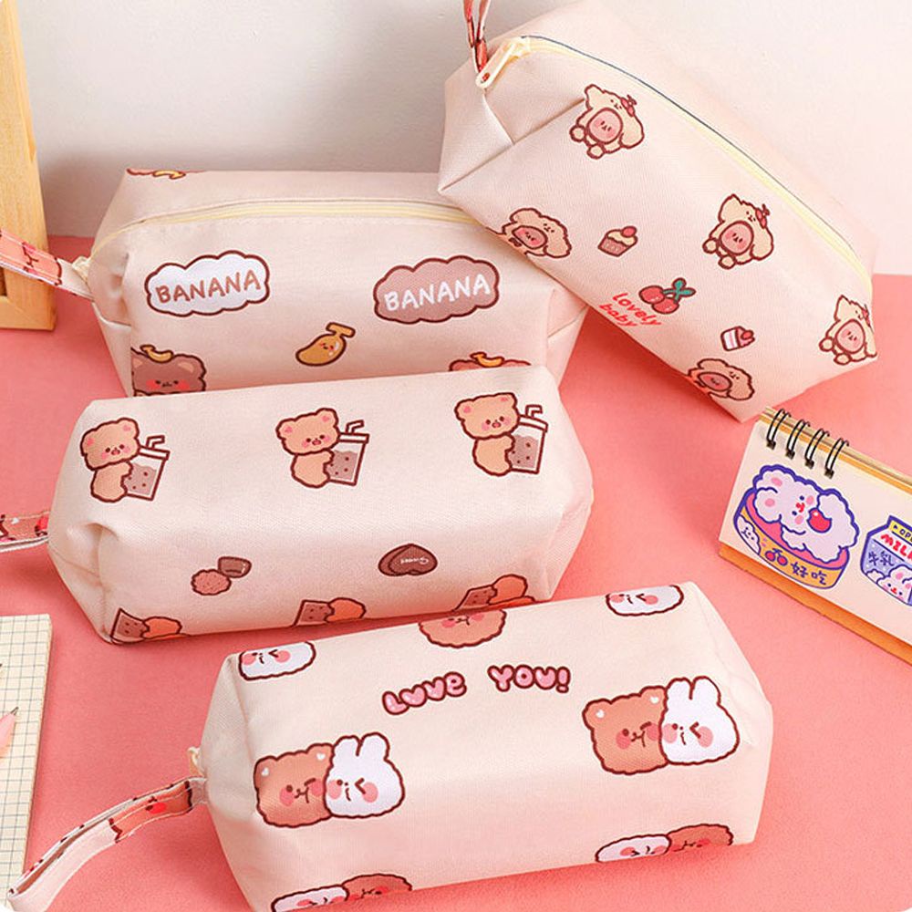 Túi đựng bút/ mỹ phẩm bằng vải cỡ lớn chống thấm nước in họa tiết gấu hoạt hình dễ thương