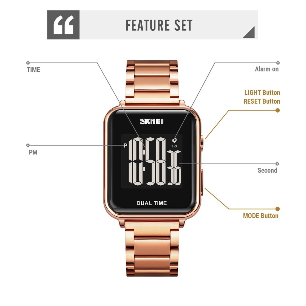 Đồng Hồ Điện Tử Mặt Vuông Chống Nước Có Đèn Led SKMEI 1852