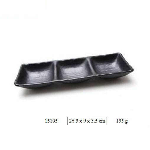 [Mẫu Mới]Chén nước chấm 3 ngăn lớn nhựa melamine màu đen rất đẹp 15105