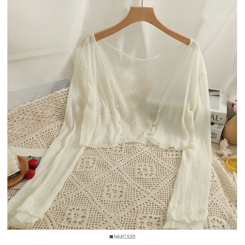 Áo Khoác cardigan Mỏng Xuyên Thấu Dài Tay Thời Trang Nữ