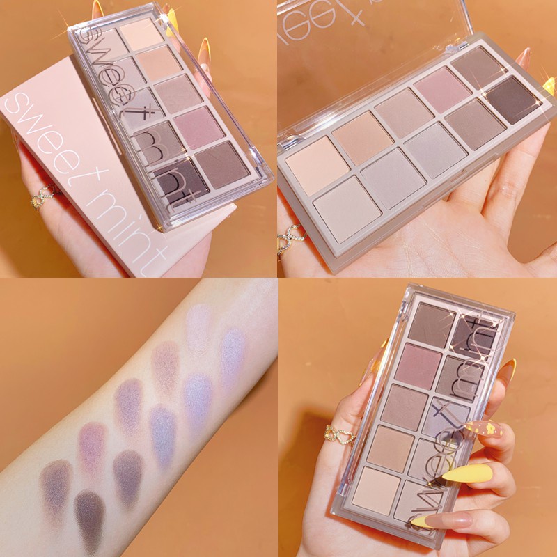 Bảng Phấn Mắt 10 Màu Sắc Hiệu Ứng Lì/ Ánh Nhũ Chống Nước Mượt Mà Thiết Kế Vỏ Hộp Phong Cách Ngọt Ngào