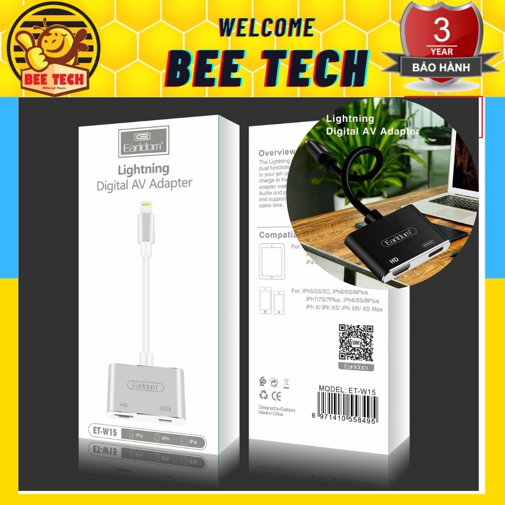 Cáp chuyển HDMI Earldom W15 cho iPhone xuất hình ảnh 4K - Beetech Store Store