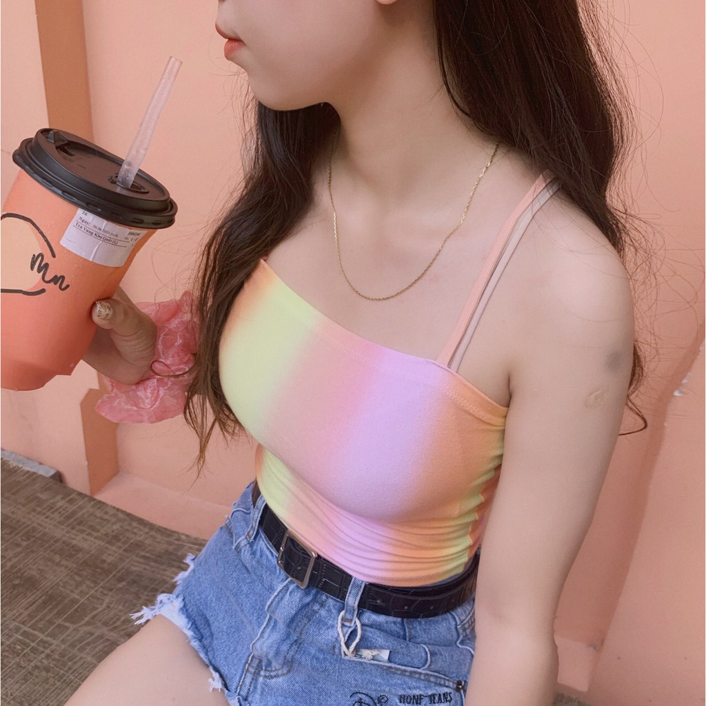 Áo croptop 2 dây xinh màu loang cam siêu xinh xinh