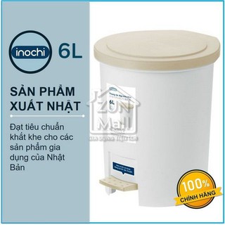 Thùng rác nhựa cao cấp đạp chân có nắp đậy tròn inochi nhật bản - 6 lít