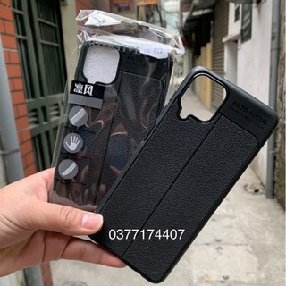 Ốp lưng dẻo Samsung Galaxy A12 2021 Vân giả da Auto focus chống sốc ( Đen )