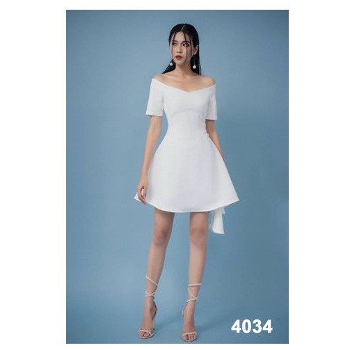 Đầm Xòe Trắng Trễ Vai Phối Bèo Dễ Thương