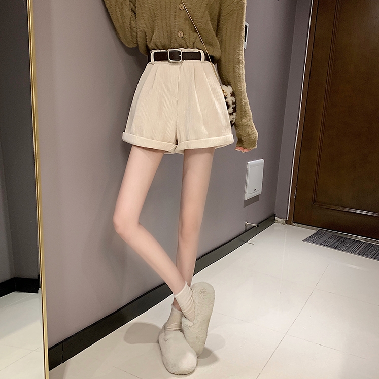 Quần Ngắn Nhung Eo Cao Ống Rộng Thời Trang Thu Đông Cho Nữ