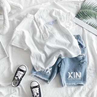 Bộ áo đủi cổ tàu quần bò lửng
