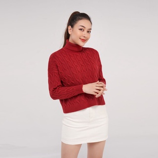 Áo len nữ yody cổ lọ vặn thừng aln4026