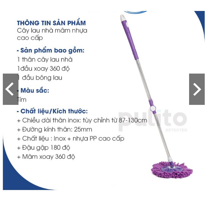 Cây lau nhà rời 360 độ mâm nhựa bông lau mềm mịn thấm hút nhanh