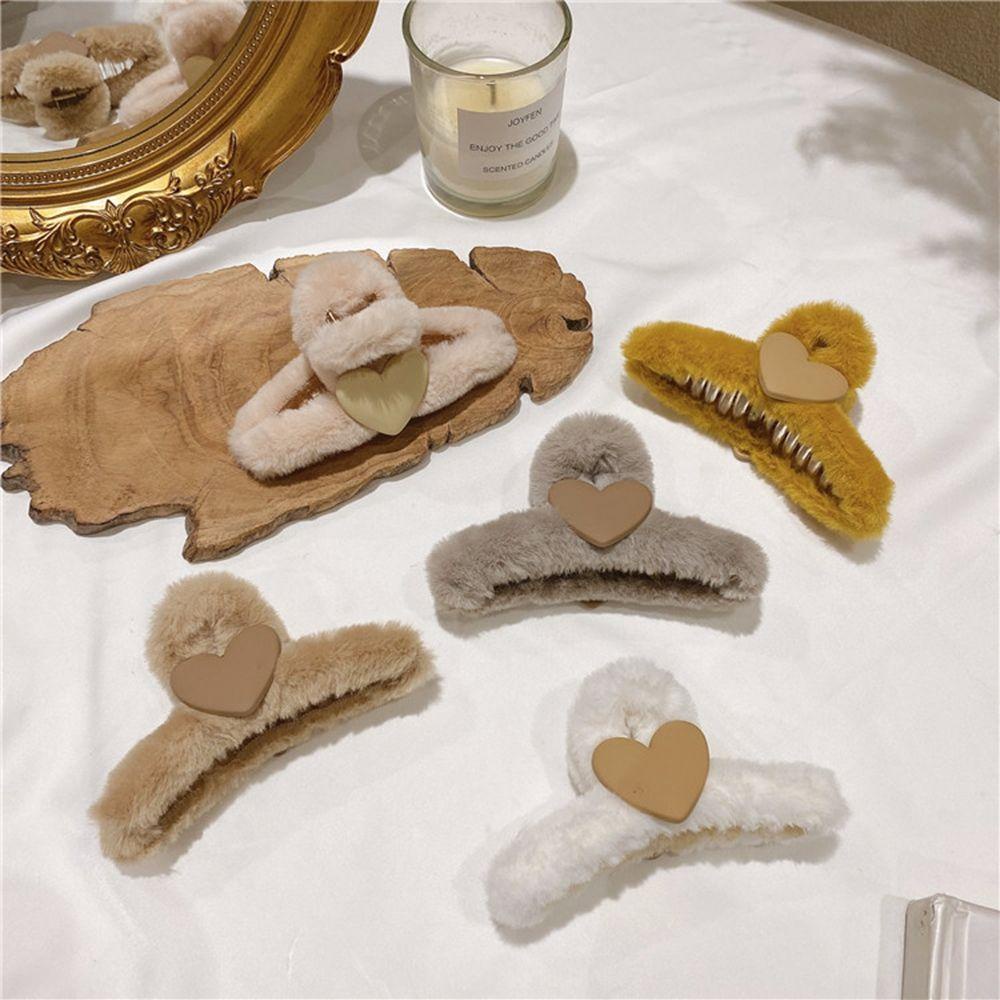 Kẹp Tóc Càng Cua Hình Trái Tim Bằng Vải Lông Thời Trang Thu Đông Cổ Điển Cho Nữ