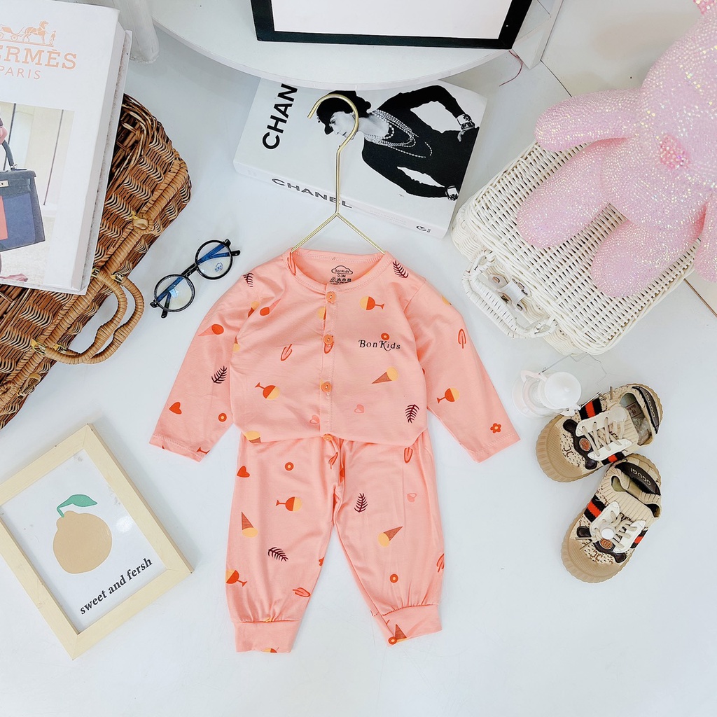 Bộ dài tay thun lạnh cao cấp cho bé sơ sinh 0-11kg, cài khuy giữa vải mềm mát - co giãn 4 chiều - BO41