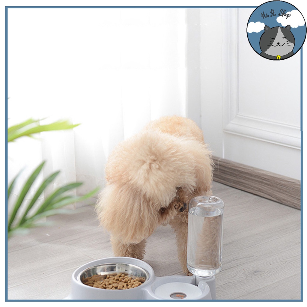 Bát ĂnTai Mèo Cao Cấp Inox Dành Cho Thú Cưng Kèm Bình Cấp Nước Tự Động Dành Cho Chó Mèo