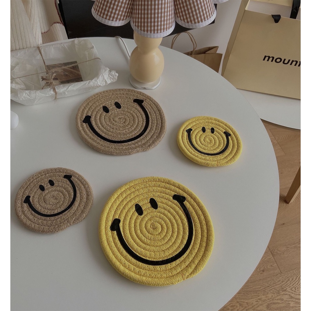 Lót Ly Cốc, Lót Nồi Vải Thấm Hút Nước Hình Mặt Cười Smiley Face