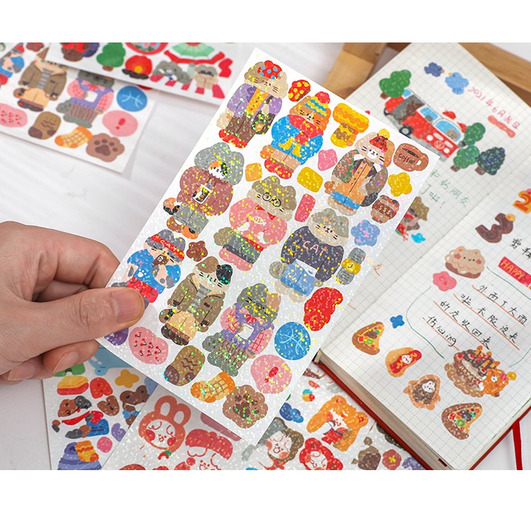 Nhãn Dán Trang Trí Sổ Tay/Nhật Ký Màu Laser Hình Động Vật DIY