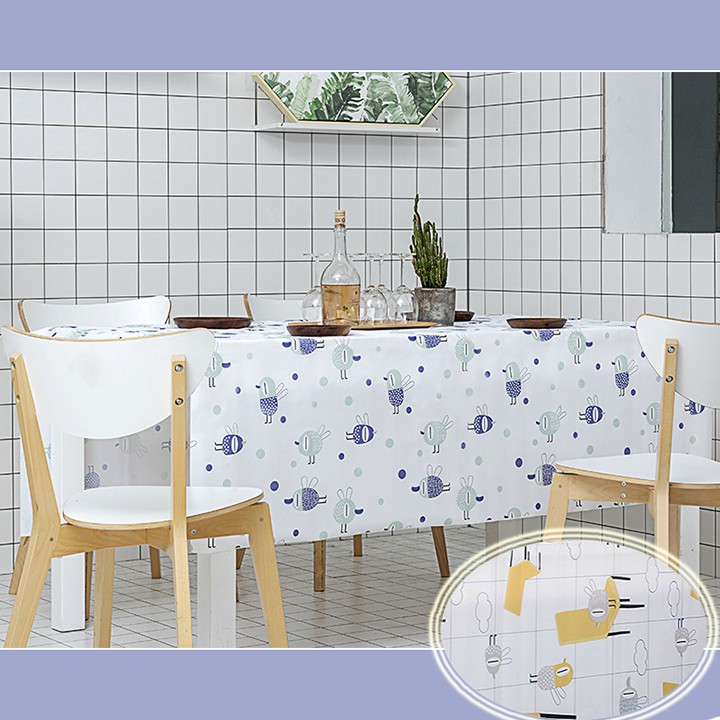 HTL - Khăn trải bàn ăn, khăn chụp hình trắng chấm bi hoạt hình chống thấm nước