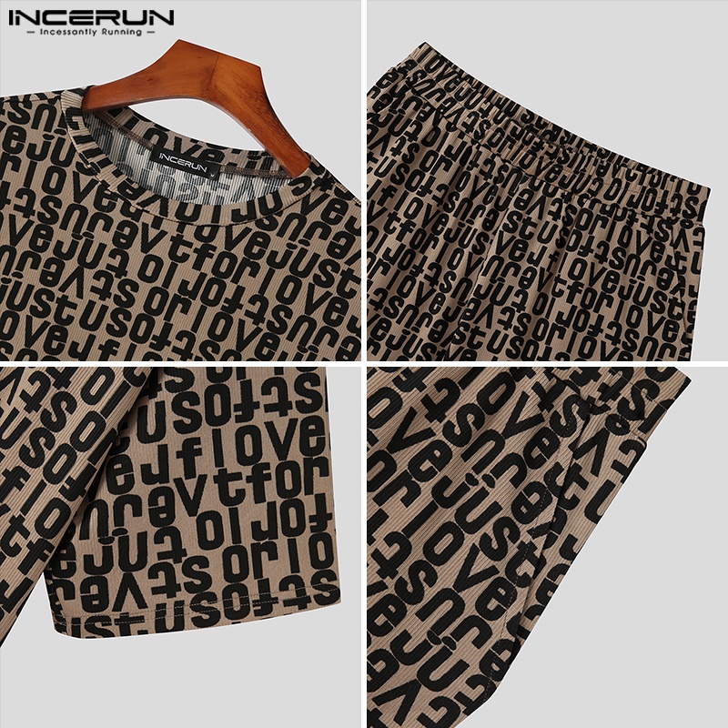 Set áo thun ngắn tay in họa tiết + quần short INCERUN thời trang mùa hè mát mẻ cho nam