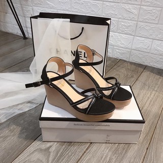 Giày sandal đế xuồng thắt nơ cao 9p chất đẹp D01 ( form nhỏ lấy tăng 1 size)