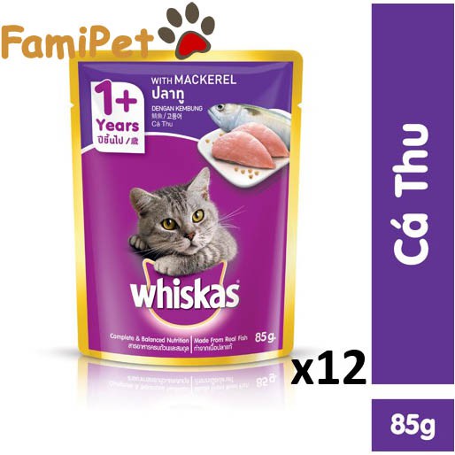 Pate Whiskas Vị Cá Thu 85g Cho Mèo Lớn - Combo 12 gói