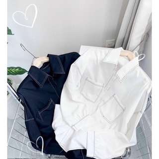 [ CHUBBY BIGSIZE ] Sơ mi form rộng viền chỉ nổi
