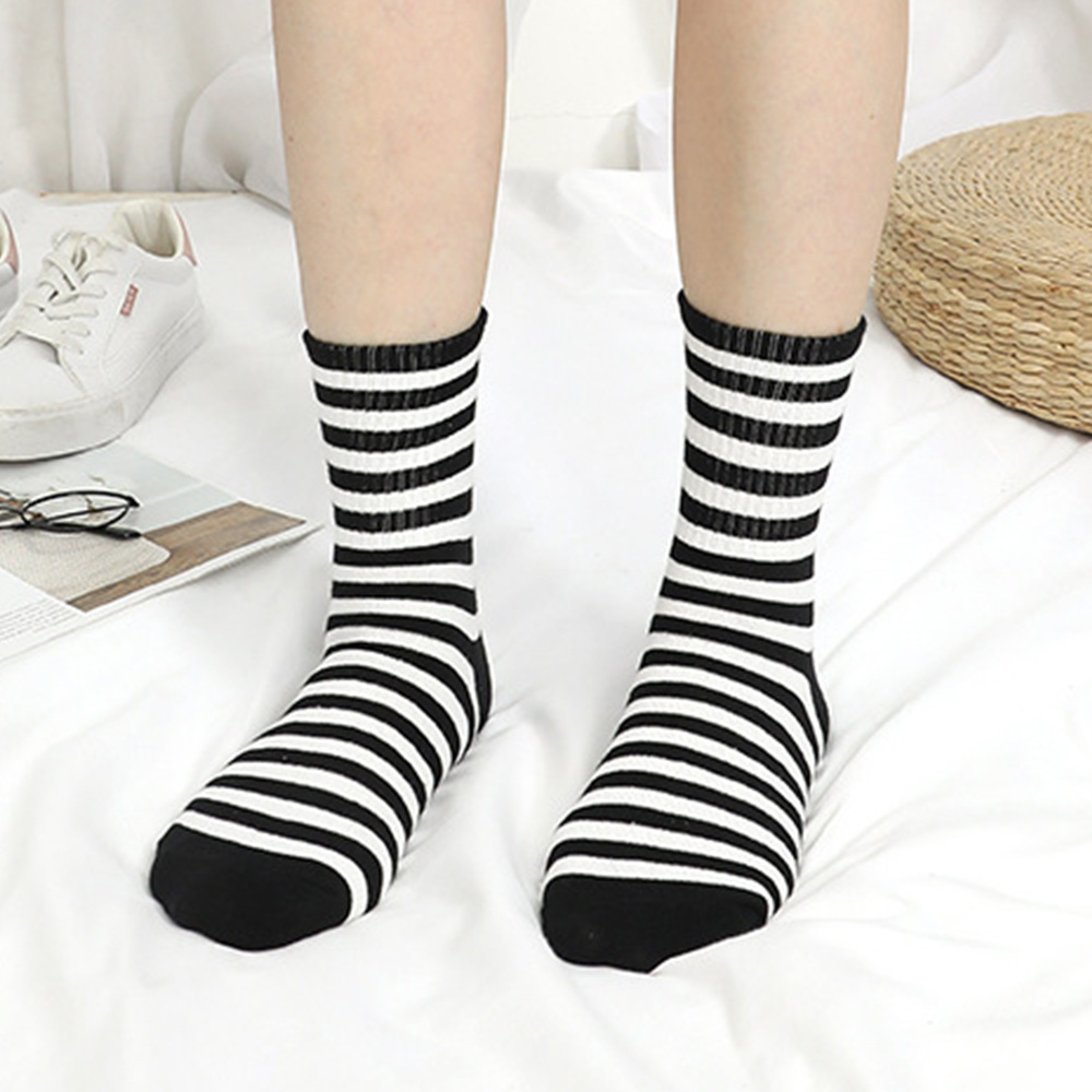 Set 1/5 đôi vớ cao mềm mịn in kẻ sọc bò sữa cho nữ