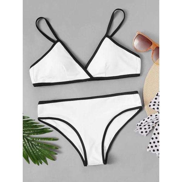 BIKINI Bộ đồ bơi nữ đi biển 2 mảnh viền đen trắng - BKN3-02 (ĐỒ BƠI CHO NÀNG BIG SIZE)