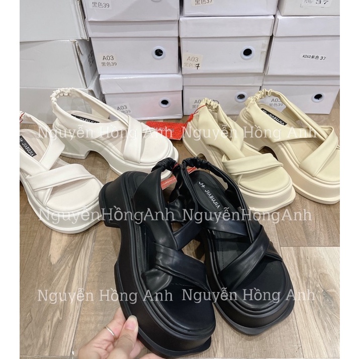 sandal (xăng đan quai hậu) quai da vạt chéo đế vát cao 5p (FULL HỘP- hàng QC) cho nữ sd199