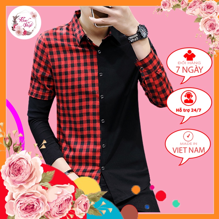 Áo Sơ Mi, Áo Sơ Mi Nam phối màu sọc caro, sáng ôm body, đặc sắc trẻ trung, lịch lãm nhưng không kém nam tính H38