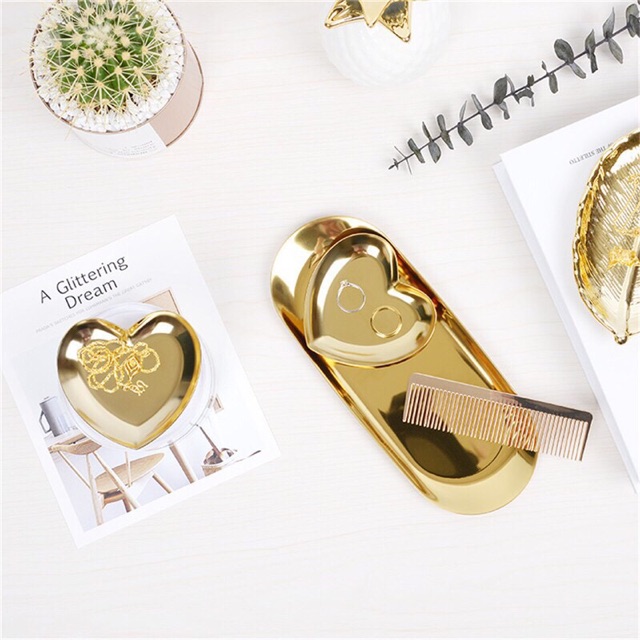 Đĩa kim loại oval trang trí rose gold/silver/multicolor