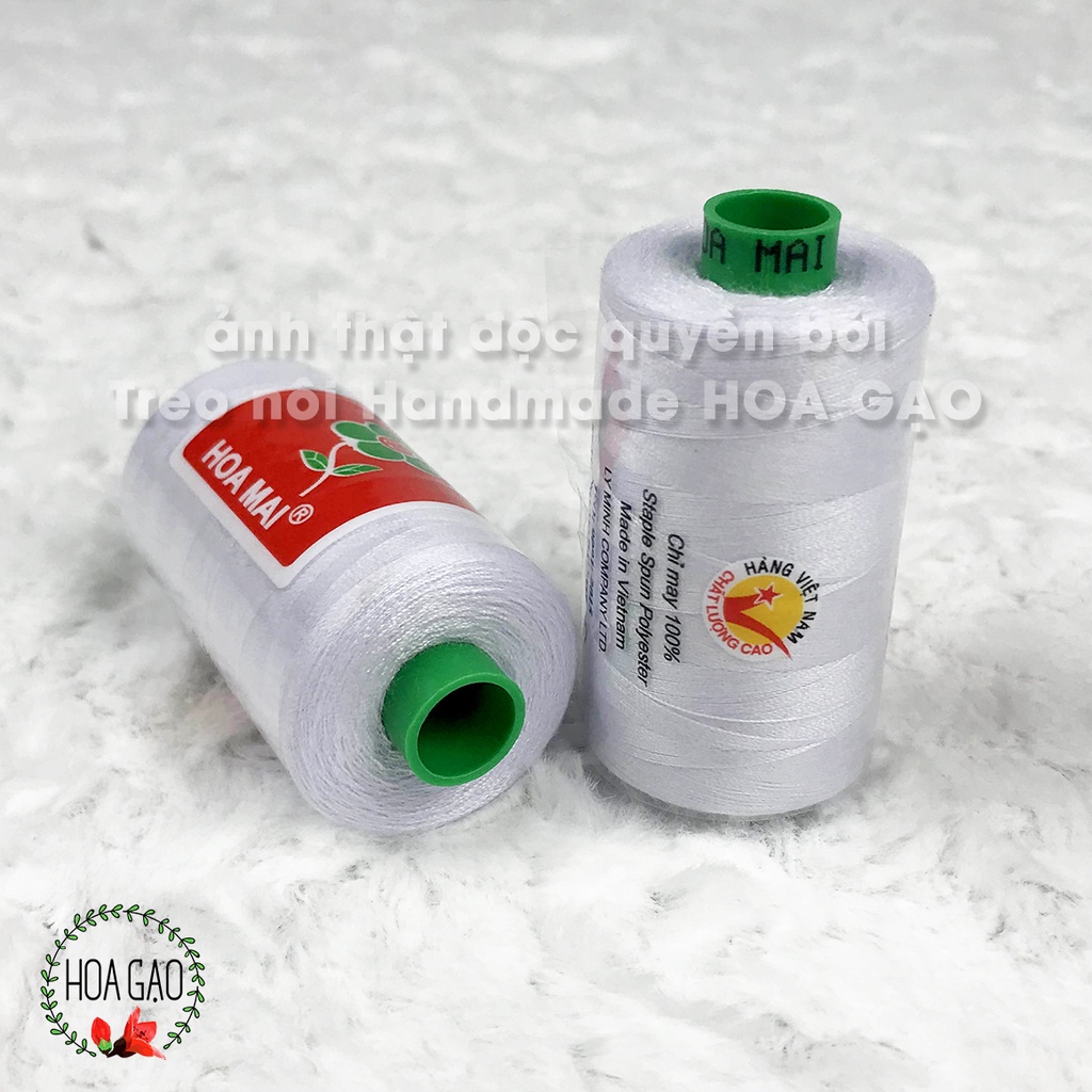 Cuộn chỉ may công nghiệp TRẮNG ĐEN 900m HOA MAI GCH9 phụ kiện may mặc chỉ may quần áo sợi bóng mượt không xù lông