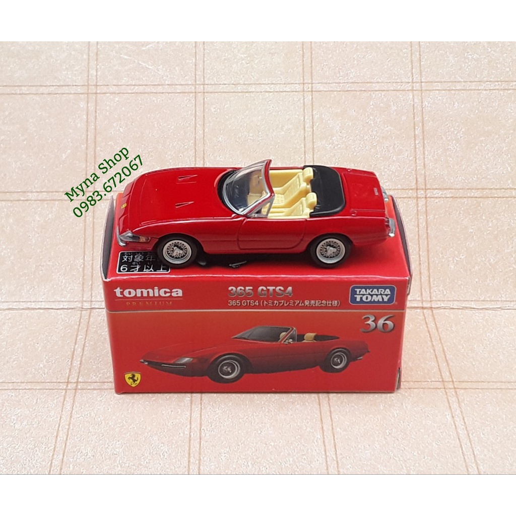 Đồ chơi mô hình tĩnh xe tomica premium, Ferrari, 365 GTS4 (đỏ) có hộp, tặng hộp PVC