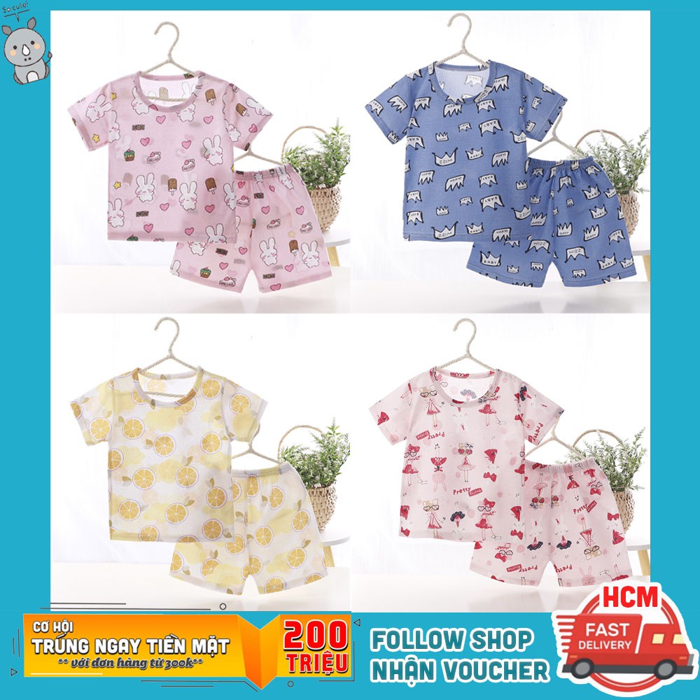 Bộ quần áo bé gái tay cộc chất liệu cotton sợi tre siêu mát in hình dễ thương phong cách Hàn Quốc Rhino Kids