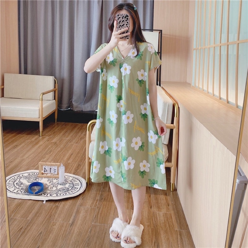 Váy ngủ lanh, váy bầu dáng suông dài mềm mịn mát big size 40-80kg