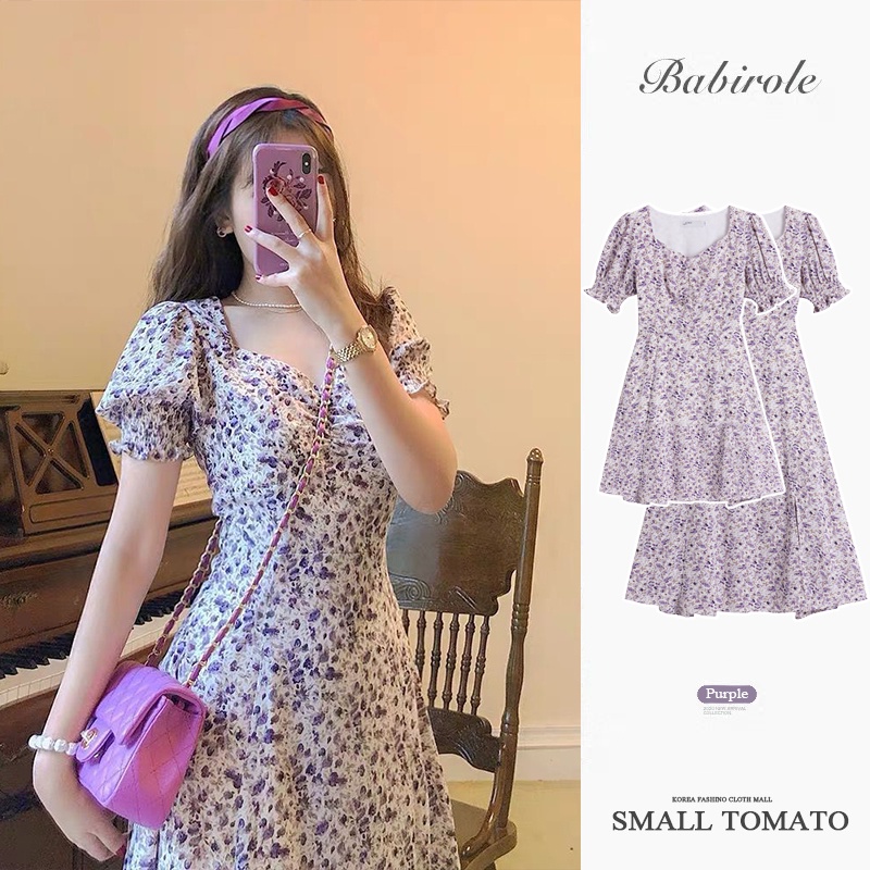 Đầm Tím Xẻ Tà Họa Tiết Hoa Thời Trang Mùa Hè Cổ Điển Cho Nữ