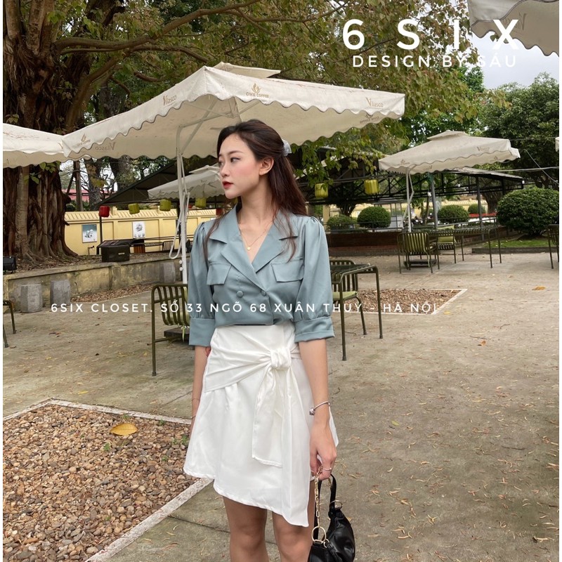 Chân váy công sở dáng A vạt chéo buộc lệch thời trang công sở 6SIX closet