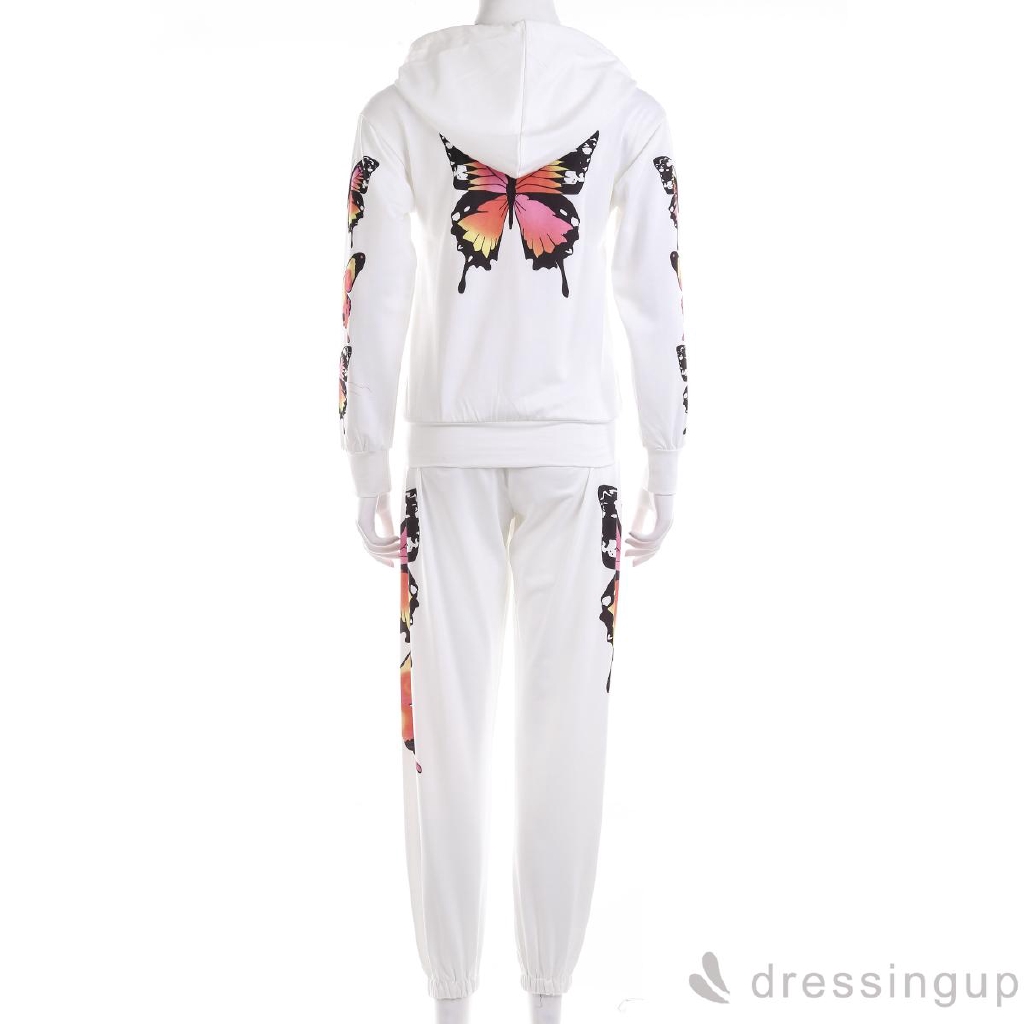 Set Áo Hoodie Tay Dài Hoạ Tiết Bướm + Quần Dài Phong Cách Thể Thao
