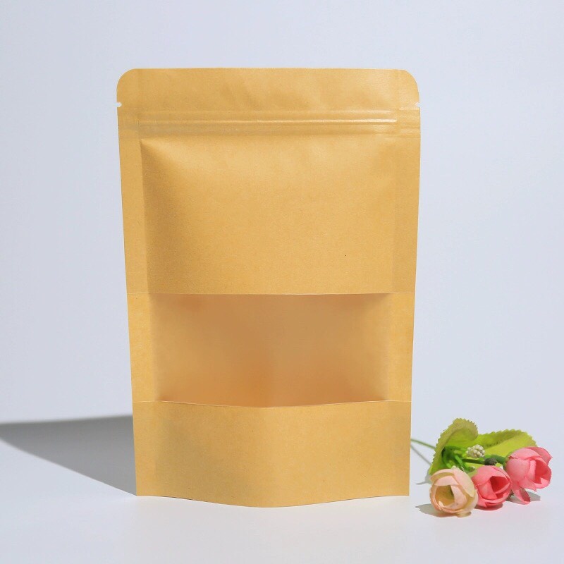 Sỉ 1KG túi Zip Giấy Kraft Có Cửa Sổ Dùng 1 Lần, Đựng Thực Phẩm Cao Cấp