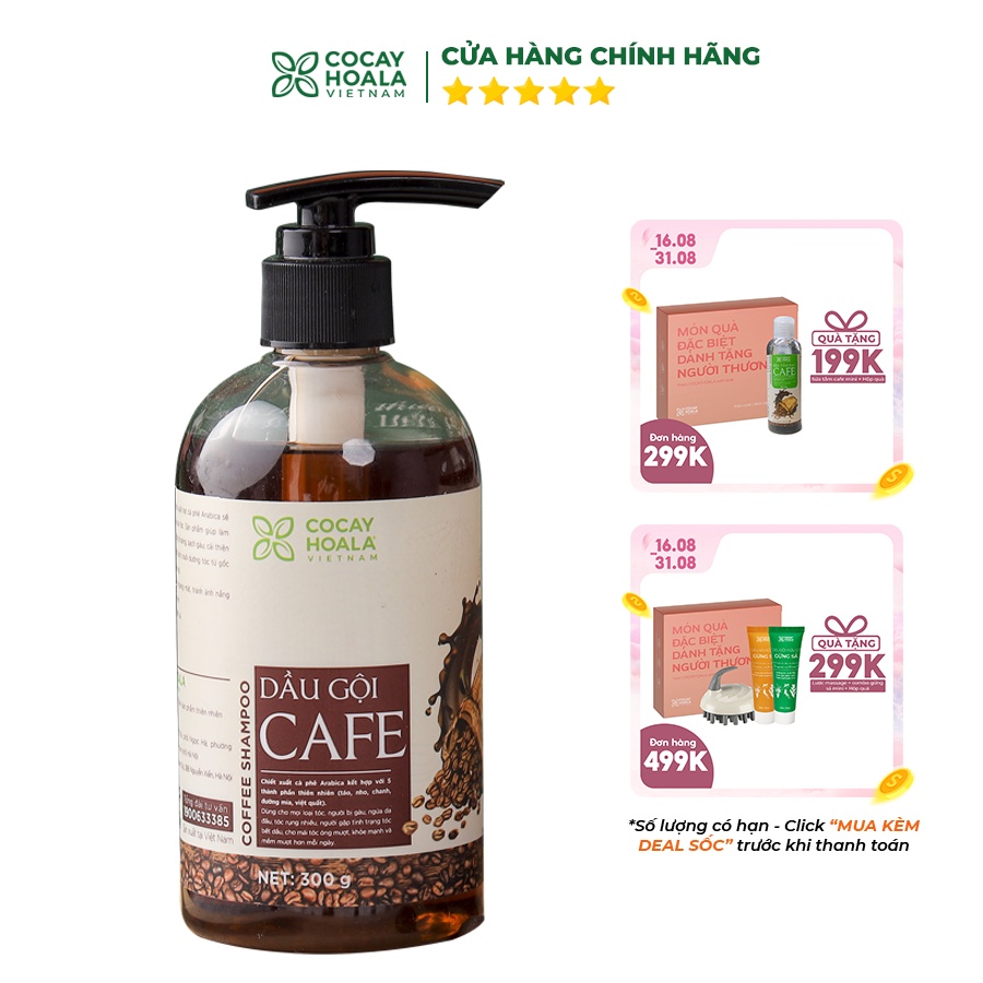 Dầu Gội Cafe Arabica kích thích mọc tóc giảm gãy rụng nuôi dưỡng tóc đen mượt Cocayhoala 300g