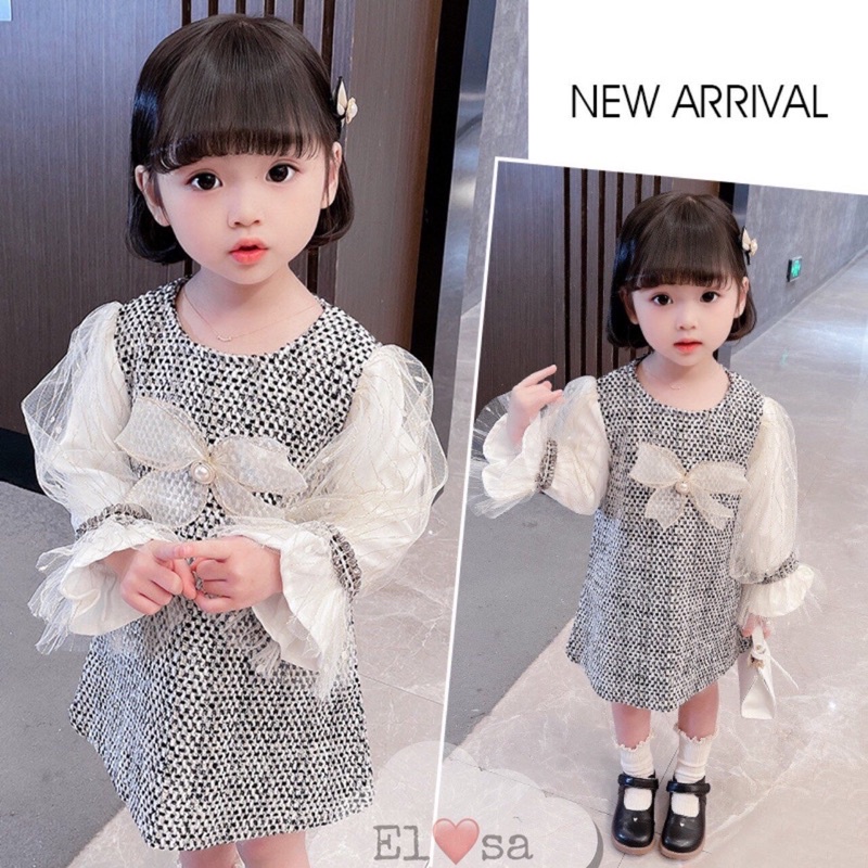 Váy bé gái - Váy dạ lót lụa nơ ngọc siêu xinh cho bé 1-5 Tuổi